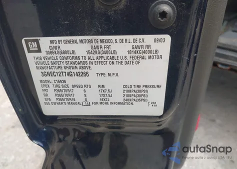 2004 Chevrolet Avalanche 1500 z USA, uszkodzony, nr VIN 3GNEC12T74G142266
